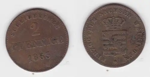 2 Pfennig Kupfer Münze Sachsen-Meiningen 1863 f.ss (143268)
