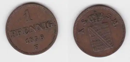 1 Pfennig Kupfer Münze Sachsen 1856 F ss (143141)