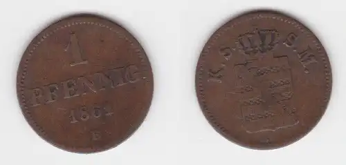 1 Pfennig Kupfer Münze Sachsen 1861 B f.ss (143041)