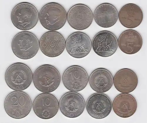 10 DDR Gedenkmünzen Thälmann, Buchenwald, Grotewohl, Mann usw. (131352)