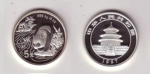 5 Yuan Silber Münze China 1997 Panda 1/2 Unze Silber (116308)