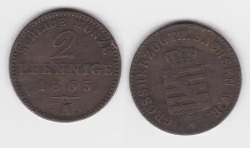 2 Pfennige Kupfer Münze Sachsen Weimar Eisenach 1865 A (142807)