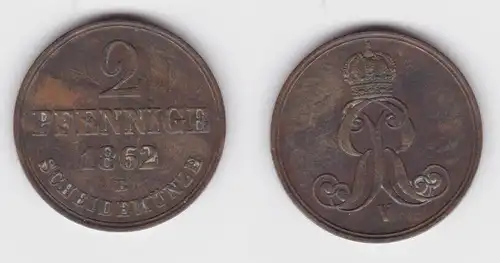 2 Pfennig Kupfer Münze Hannover 1862 B ss+ (142866)