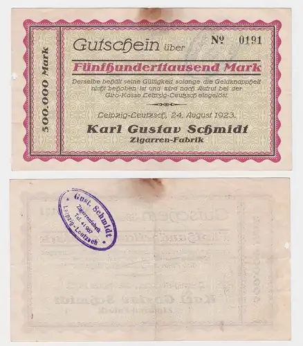 500000 Mark Banknote Leipzig Leutzsch Zigarrenfabrik Karl Gustav Schmidt(121907)