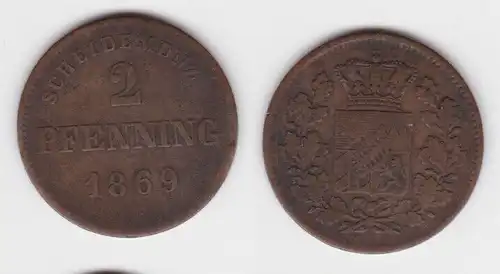 2 Pfennige Kupfer Münze Bayern 1869 f.ss (142869)