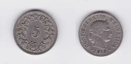 5 Rappen Kupfer Nickel Münze Schweiz 1914 B (117968)