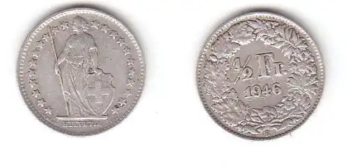 1/2 Franken Silber Münze Schweiz 1946 B (114573)