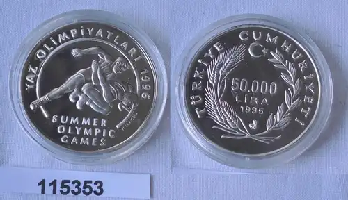 50000 Lira Silbermünze Türkei Olympiade Atlanta 1996 Ringer 1995 (115353)