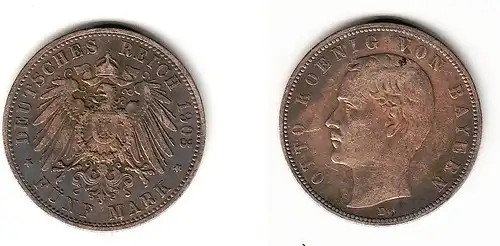 5 Mark Silbermünze Bayern König Otto 1903 Jäger 46  (105087)