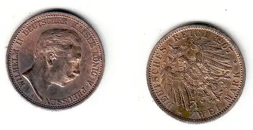 2 Mark Silbermünze Preussen König Wilhelm II 1907 A Jäger 102  (104860)