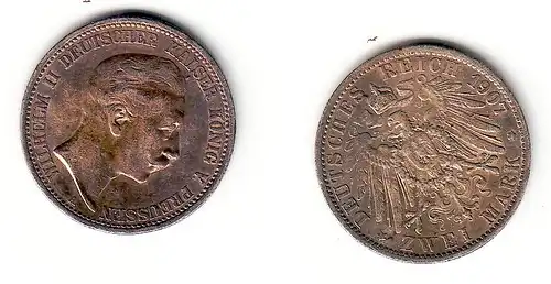 2 Mark Silbermünze Preussen König Wilhelm II 1907 A Jäger 102  (105092)