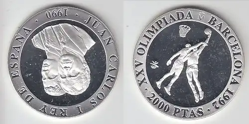 2000 Pesetas Silbermünze Spanien Olympiade Barcelona 1992, 1990 (114785)