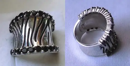 imposanter 925er Silber Ring Zebramuster Streifen + schwarze Steine (118893)
