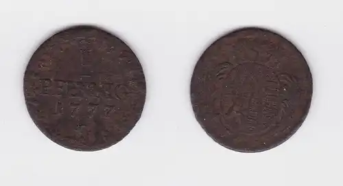 1 Pfennig Kupfer Münze Sachsen 1777 C (118965)