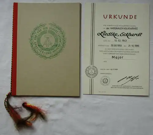 DDR Urkunde Ausscheiden aus der NVA Nationalen Volksarmee 1986 Major (123738)