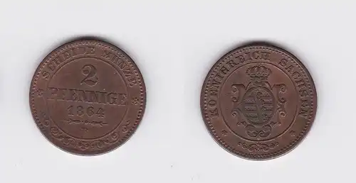 2 Pfennig Kupfer Münze Sachsen 1864 B (119322)