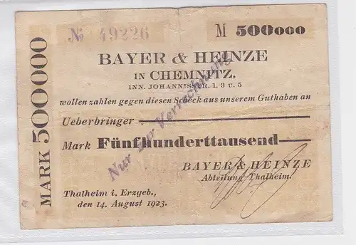500000 Mark Banknote Firma Bayer & Heinze Thalheim 14.08.1923 (118843)