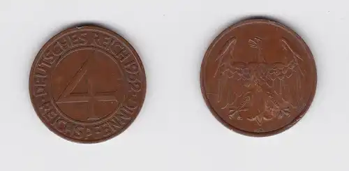 4 Pfennig Kupfer Münze Weimarer Republik 1932 A "Brüning Taler" (134875)