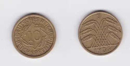 10 Reichspfennig Messing Münze Deutsches Reich 1933 J, Jäger 317 (119757)