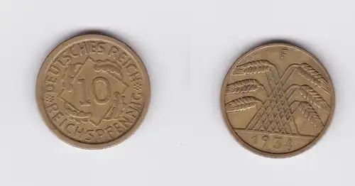10 Reichspfennig Messing Münze Deutsches Reich 1934 F, Jäger 317 (119915)