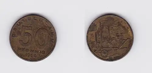 50 Pfennig Messing Münze DDR 1950 Pflug vor Industrielandschaft (119772)