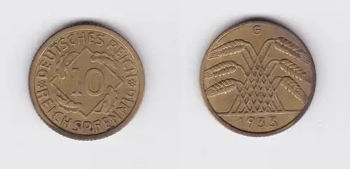 10 Reichspfennig Messing Münze Deutsches Reich 1933 G, Jäger 317 (120207)