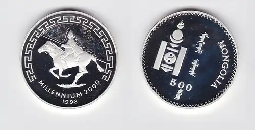 500 Tukhrik Silber Münze Mongolei Millennium 2000 PP 1998 RAR (134839)