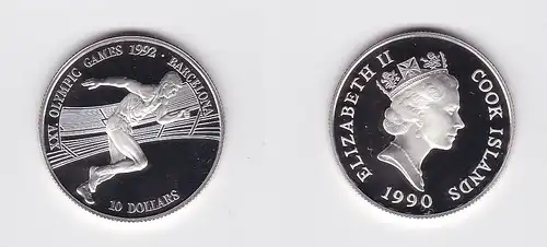 10 Dollar Silbermünze Cook Inseln 1990 Olympia Barcelona 1992 Läufer (119752)
