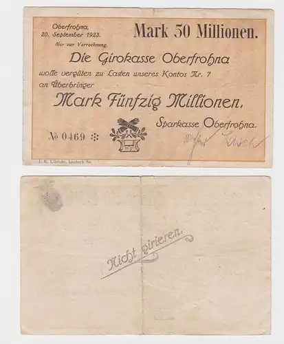50 Millionen Mark Banknote Sparkasse Oberfrohna 20.09.1923 (119676)