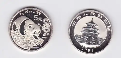 5 Yuan Silber Münze China Panda 1994 1/2 Unze Feinsilber (155363)