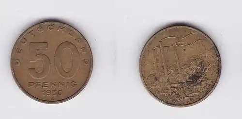 50 Pfennig Messing Münze DDR 1950 Pflug vor Industrielandschaft (120066)