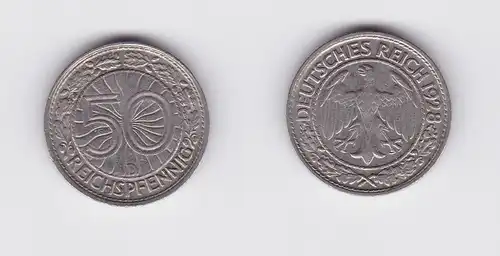 50 Pfennig Nickel Münze Weimarer Republik 1928 D (120203)