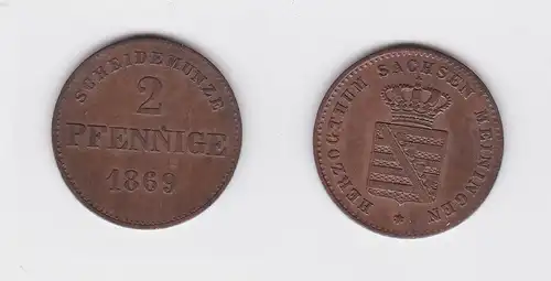 2 Pfennige Kupfer Münze Sachsen Meiningen 1869 (118705)