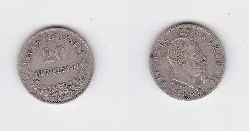 20 Centesimi Silber Münze Italien 1863 M (119599)