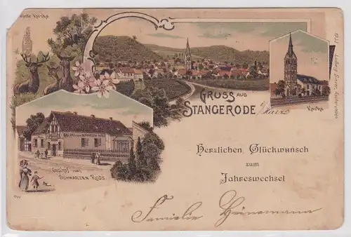 51557 Ak Lithographie Gruß aus Stangerode Gasthof zum schwarzen Ross 1899