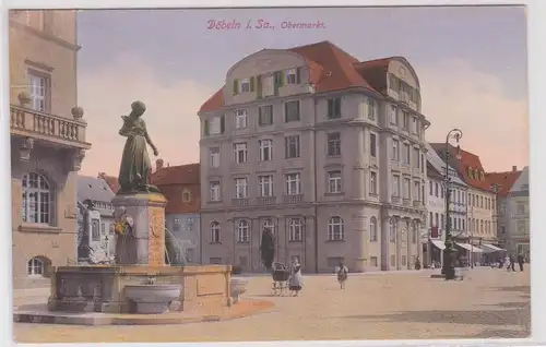 15143 Feldpost Ak Döbeln in Sachsen Obermarkt mit Springbrunnen 1916
