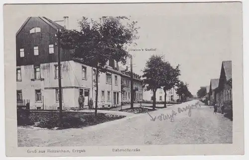 49600 Feldpost Ak Gruß aus Reitzenhain im Erzgebirge Bahnhofstraße 1918