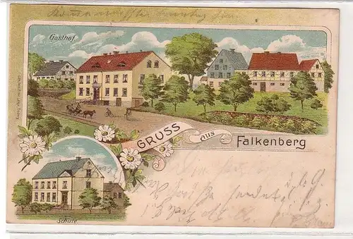 15443 Lithographie Ak Gruß aus Falkenberg Gasthof und Schule 1906