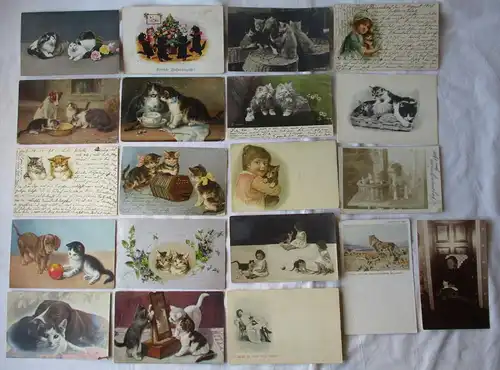 118492 Sammlung mit 42 alten Postkarten mit Katzen Motiven um 1900-1940