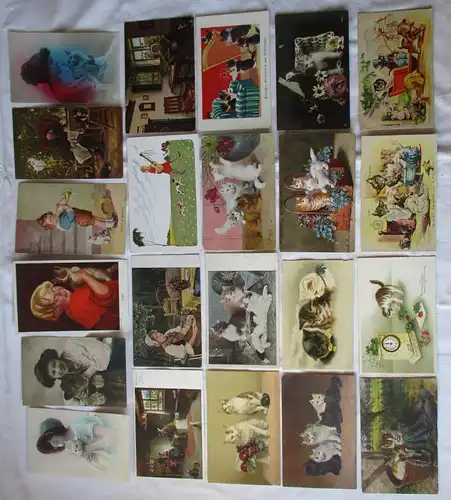 113471 Sammlung mit 100 alten Postkarten mit Katzen Motiven um 1900-1940