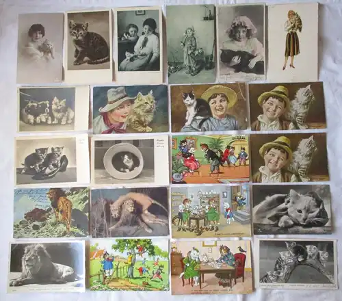 111819 Sammlung mit 100 alten Postkarten mit Katzen Motiven um 1900-1940
