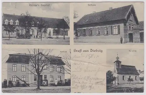 45952 Mehrbild Ak Gruß aus Diebzig Richters Gasthof, Schule, Kirche, Schloß 1920
