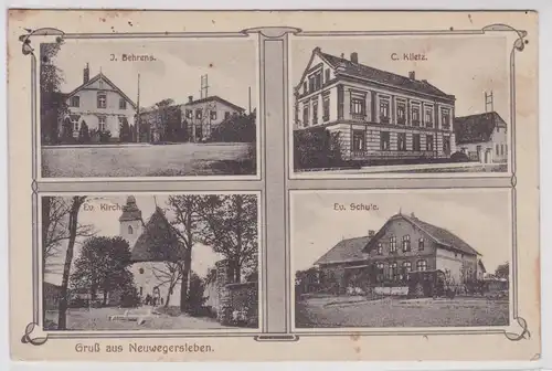 51072 Mehrbild Ak Gruß aus Neuwegersleben Geschäftshäuser, Schule, Kirche 1920