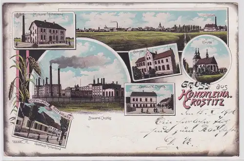 902177 Ak Lithographie Gruß aus Hohenleina Crostitz Brauerei usw. 1907