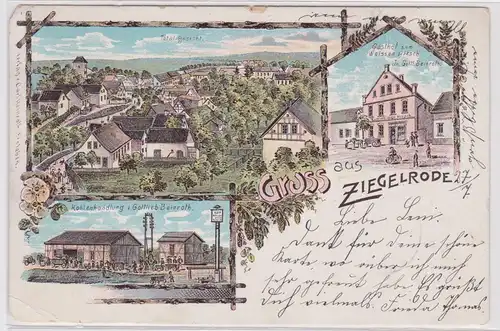 902172 Ak Lithographie Gruß aus Ziegelrode Gasthof, Kohlenhandlung 1903