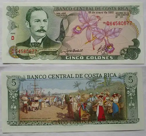 5 Colón Banknote Costa Rica 15. Januar 1992 bankfrisch UNC (118764)