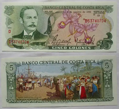 5 Colón Banknote Costa Rica 2. Oktober 1985 bankfrisch UNC (111524)