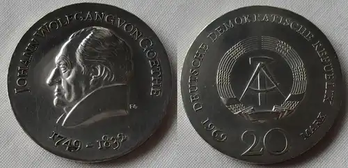 DDR Gedenk Münze 20 Mark Johann Wolfgang von Goethe 1969 Silber (116702)