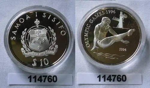 10 Dollar Silber Münze Samoa Olympiade 1996 Atlanta Turmspringer (114760)