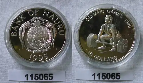 10 Dollar Silber Münze Nauru Olympiade Atlanta 1996 Gewichtheben PP 1995(115065)